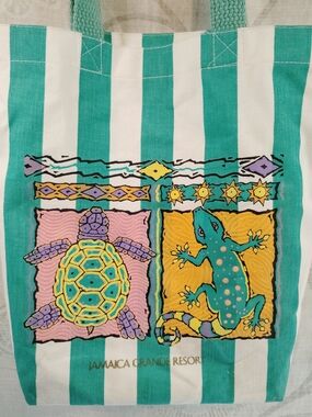 Jamaica Grand Resort Teal & White Striped Tote Bag